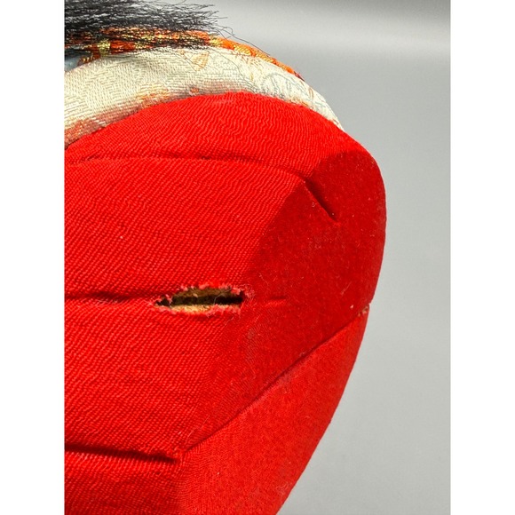 Vintage Japanese Kimekomi Doll Girl Orange Silk Brocade Kimono Folk Art Ornament - Picture 3 of 4